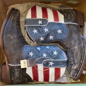 Roper Western Leather Boots Womens Ankle USA Flag American Beauty Brown Size 11